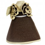 Straw Visor Hats - Foldable Accent With Matching Flowers - Brown - HT-5250BN